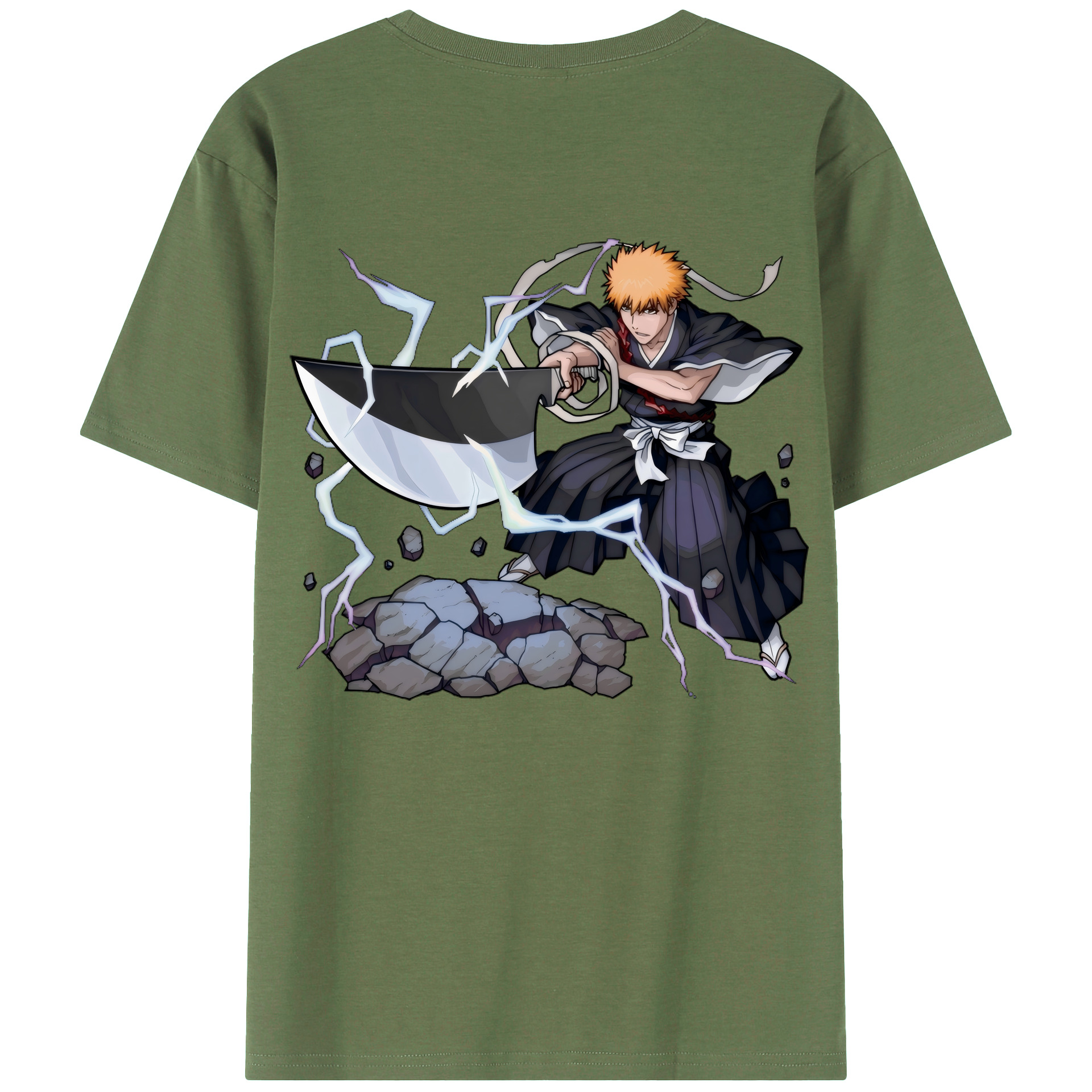 （画像用） ブリーチ 黒崎一護（くろさき いちご）BLEACH Kurosaki Ichigo 綿100％ メンズ半袖Tシャツ（バックプリント） 通気性